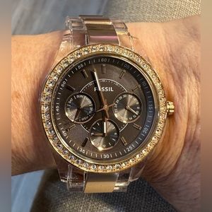 Women’s Fossil watch, lucite and rose gold